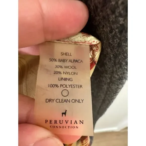 Peruvian Connection Womens Alpaca Wool Gray Button Long Lined Coat Pocket Sze 12 - Picture 10 of 13